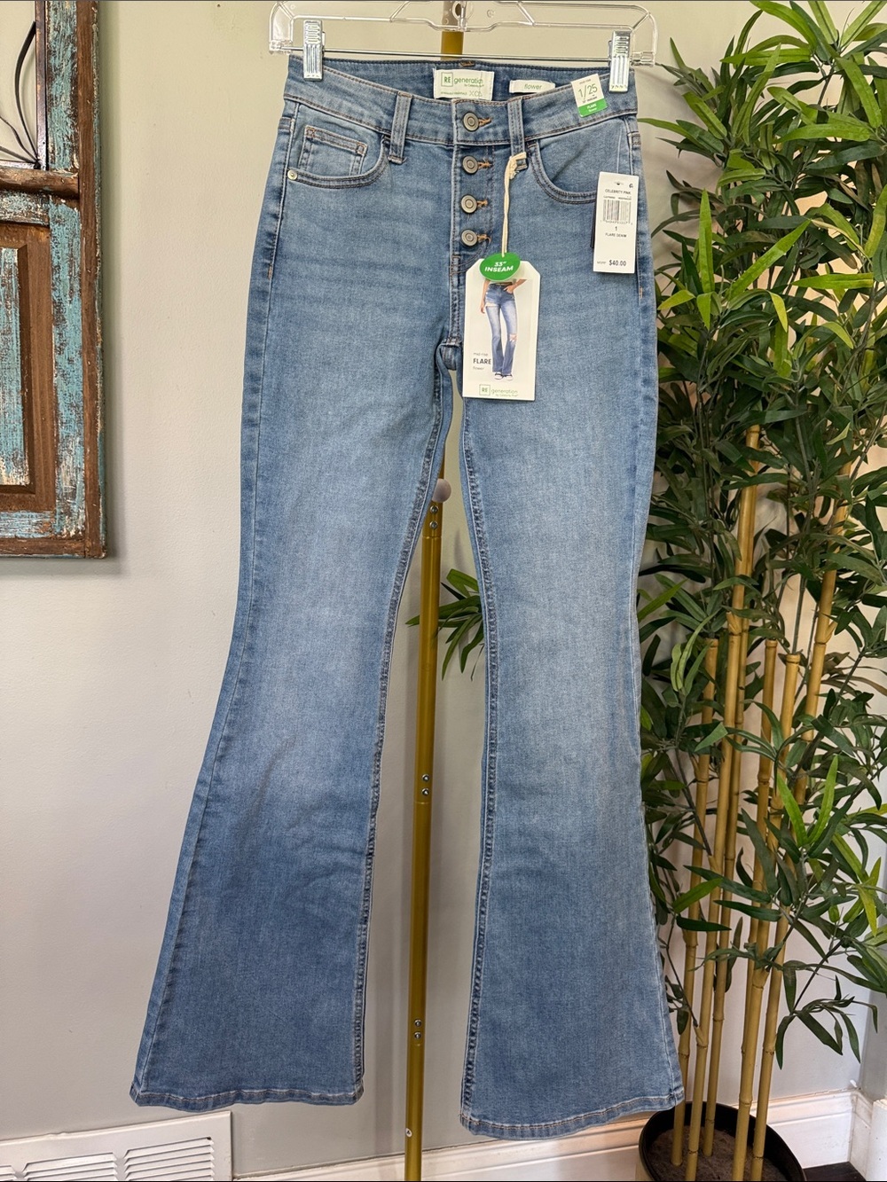 Celebrity Pink Light Blue mid Rise Button-Fly Flare Jeans NWT